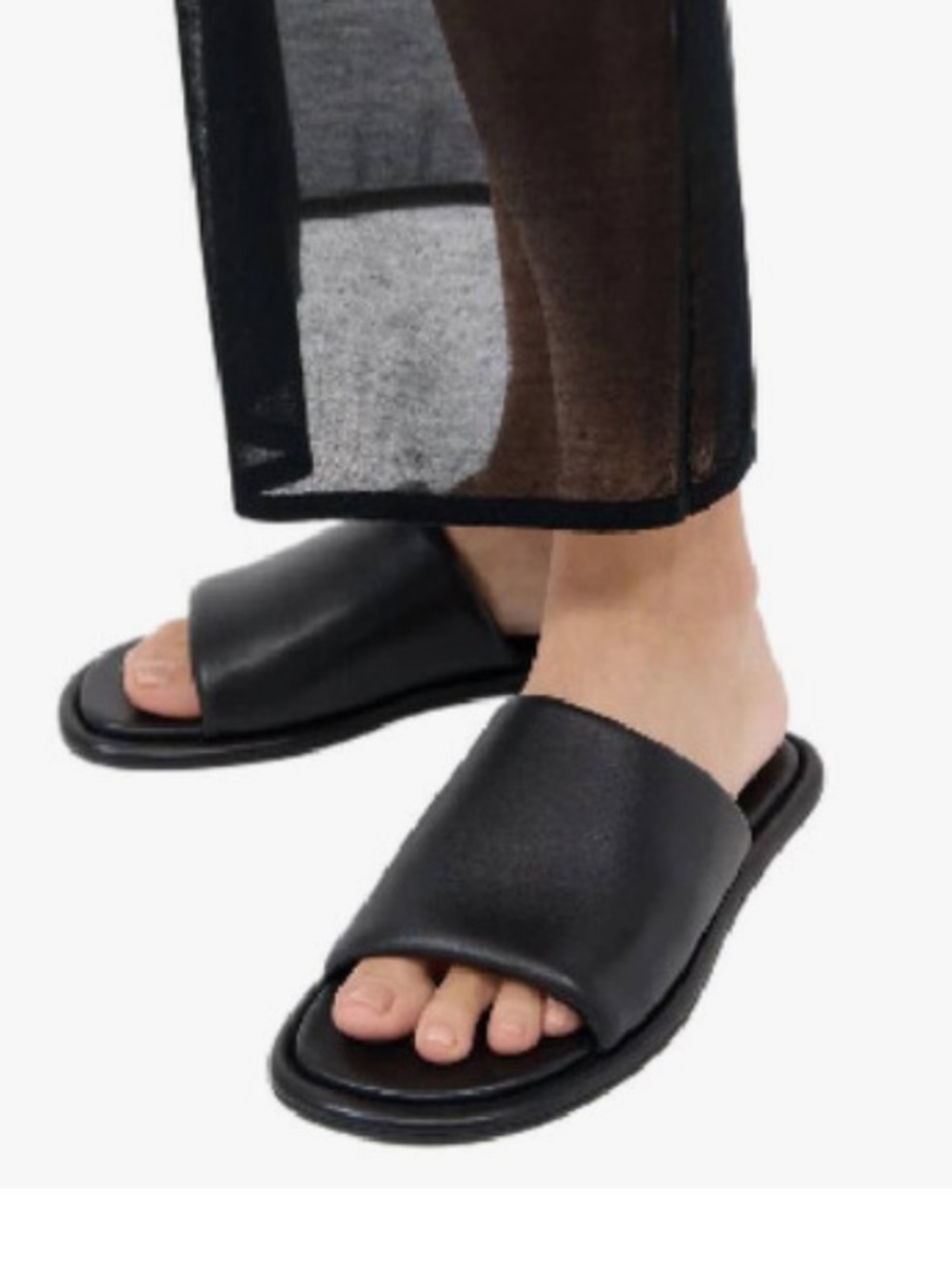 St Agni Sandals Minimalist Black Leather Slide Sandals size 38